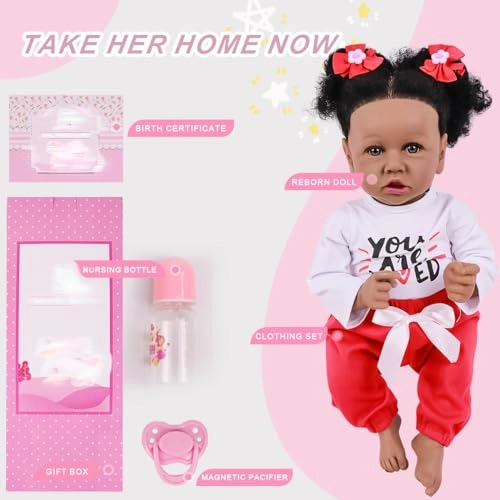 Reborn Baby Doll - 22 Inch Silicone Black Ages 3+