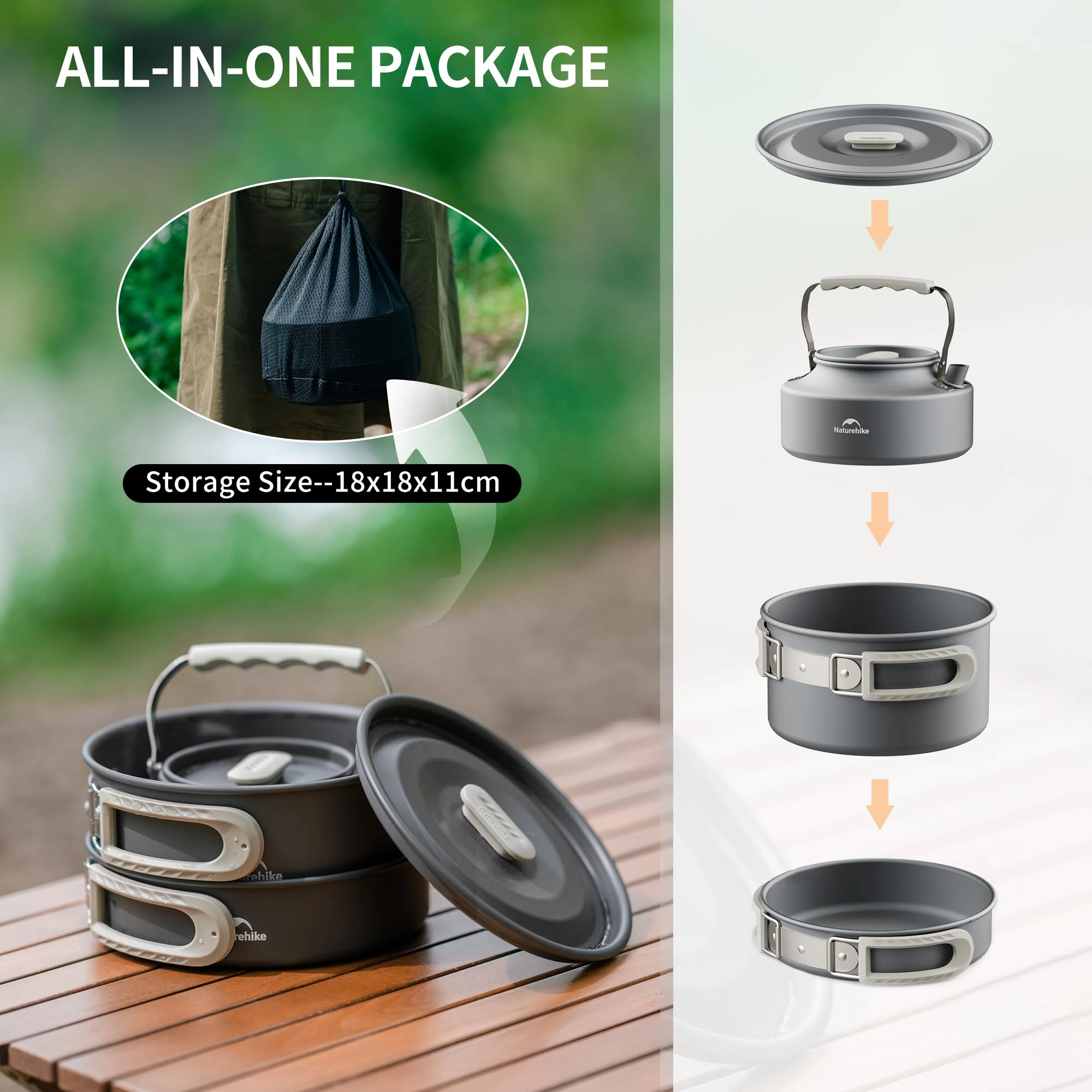 Camping Cookware - 3-piece 1.7L Kit
