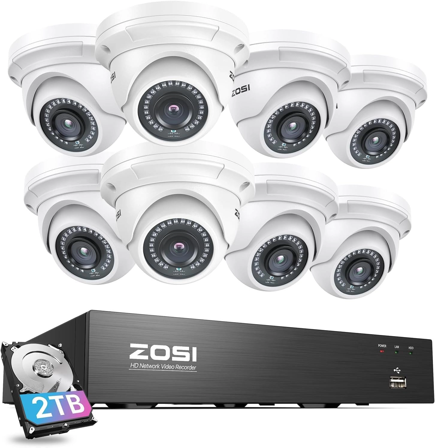 Zosi PoE Home Security Camera System - 8 cameras 8 channels 5MP