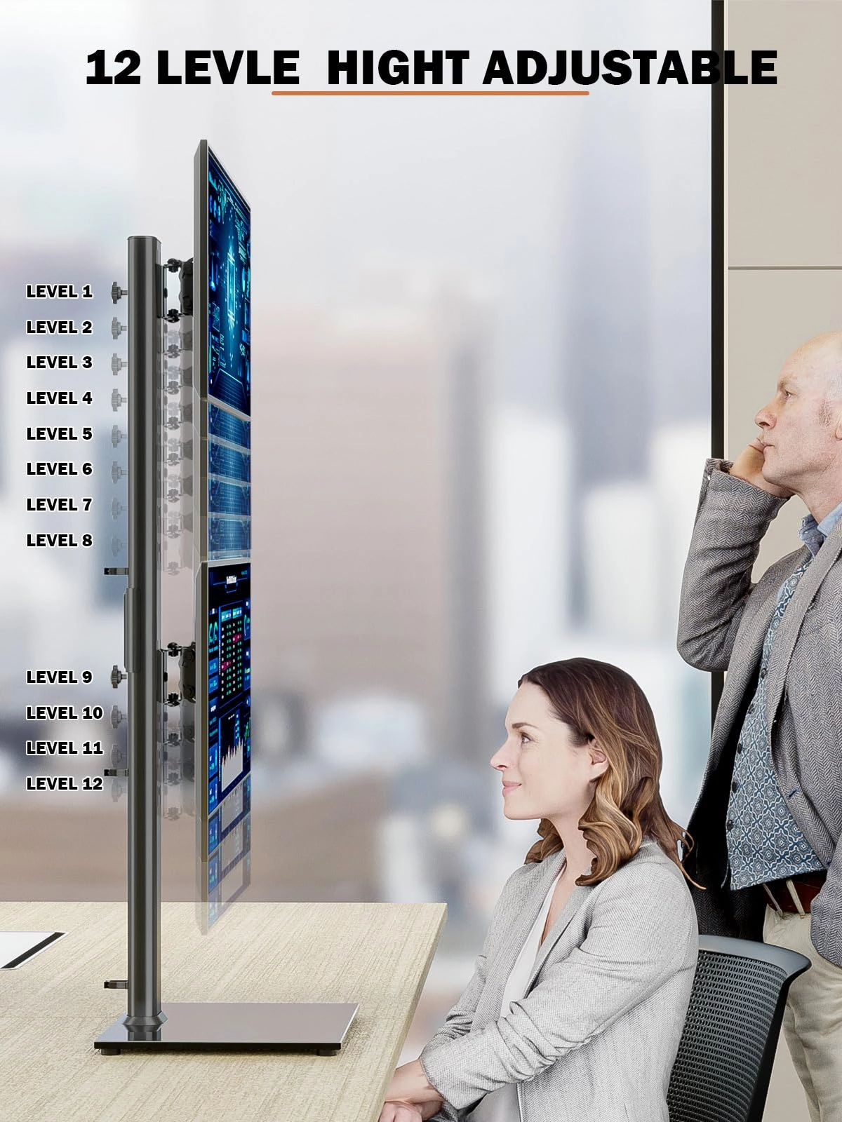 Dual Monitor Stand - two 13" to 34" 50x50mm 75x75mm 100x100mm