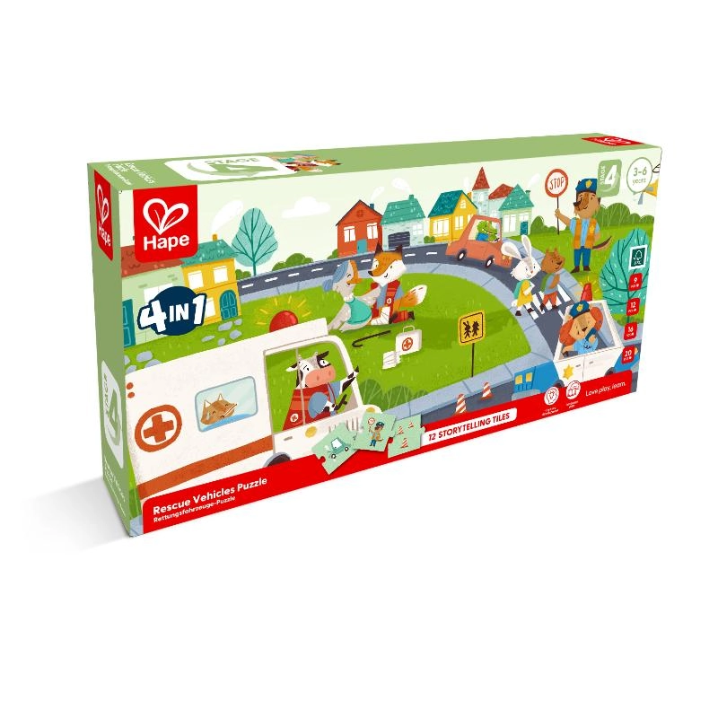 Hape 4-in-1 Rescue Vehicle Jigsaw Puzzle - Suitable for 3 years & above 57pcs