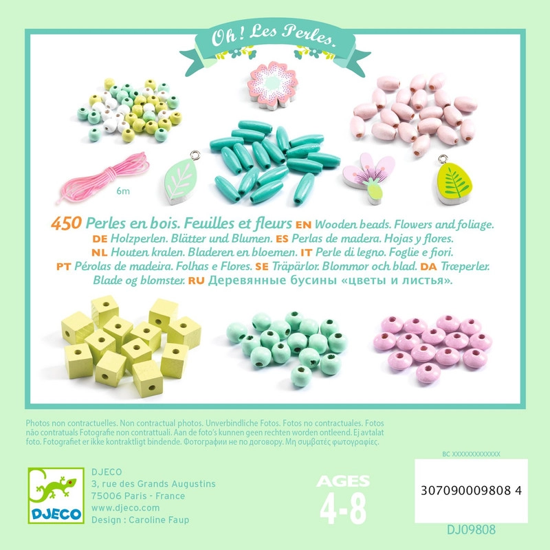 Wooden Bead Kit - 450 wooden beads 8 charms 6m elastic cord