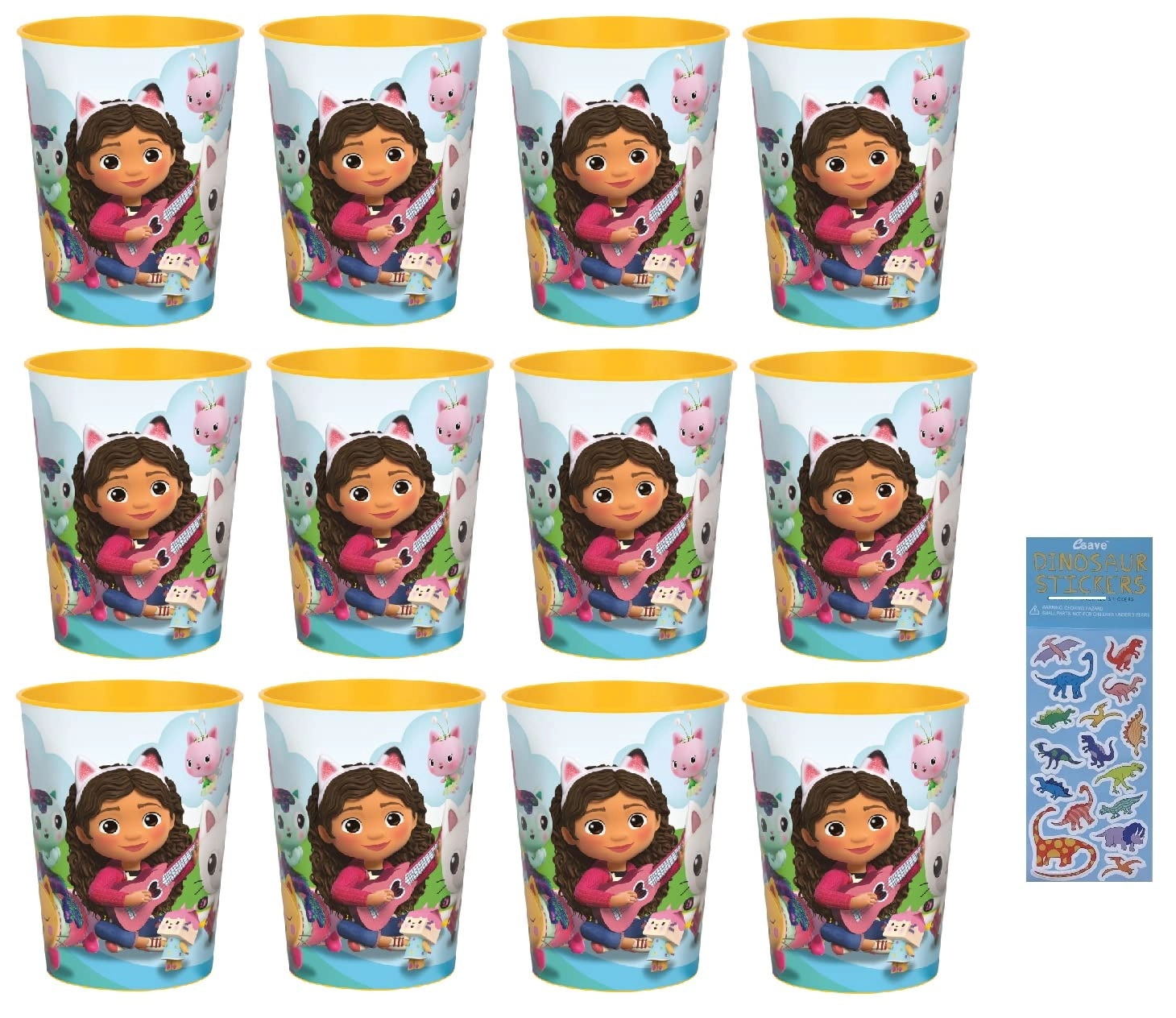 Unique Gabbys Dollhouse Reusable Cup - 12 pcs - Dinosaur Bundle