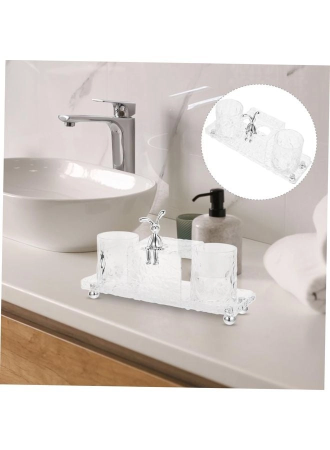 Multifunctional Bathroom Countertop Toothbrush Holder - 2 Rinse Cups clear