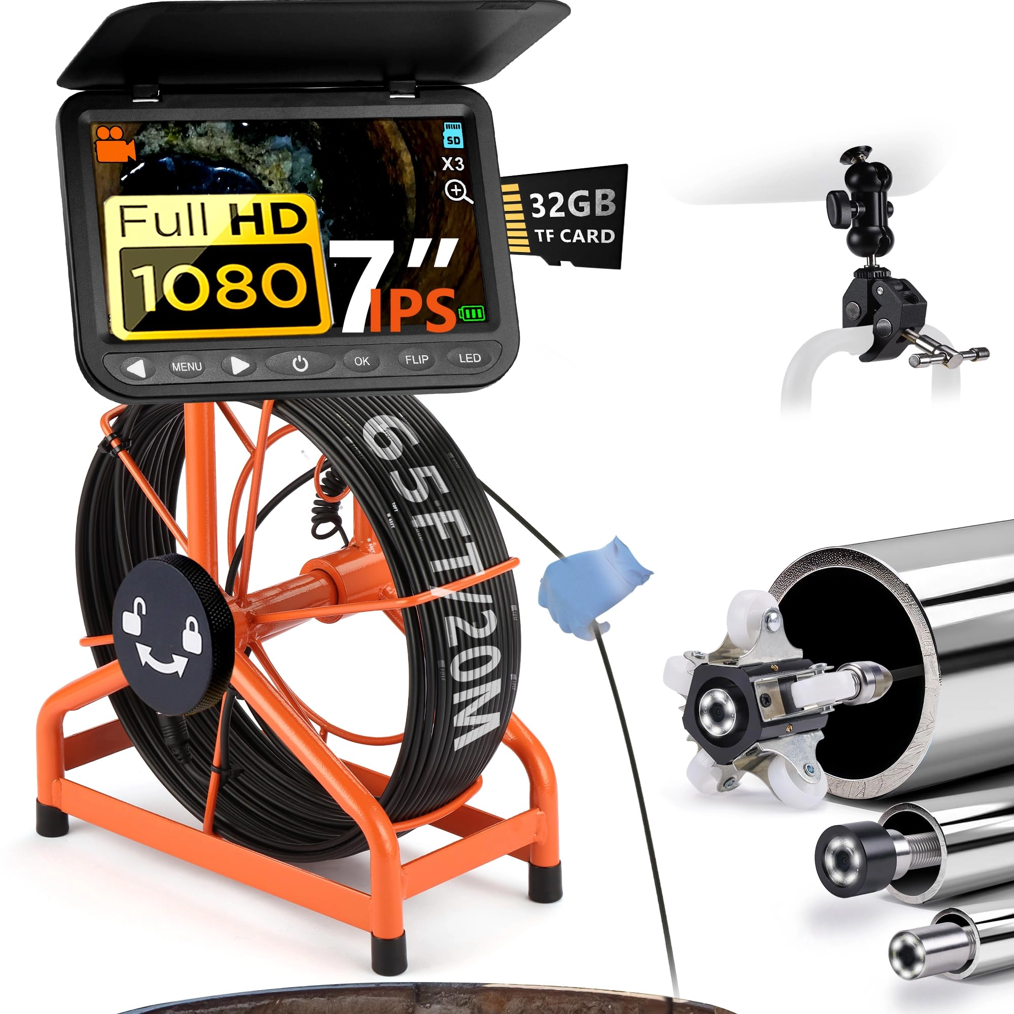 choosepro Sewer Camera - 7" IPS HD 1080P DVR 32GB