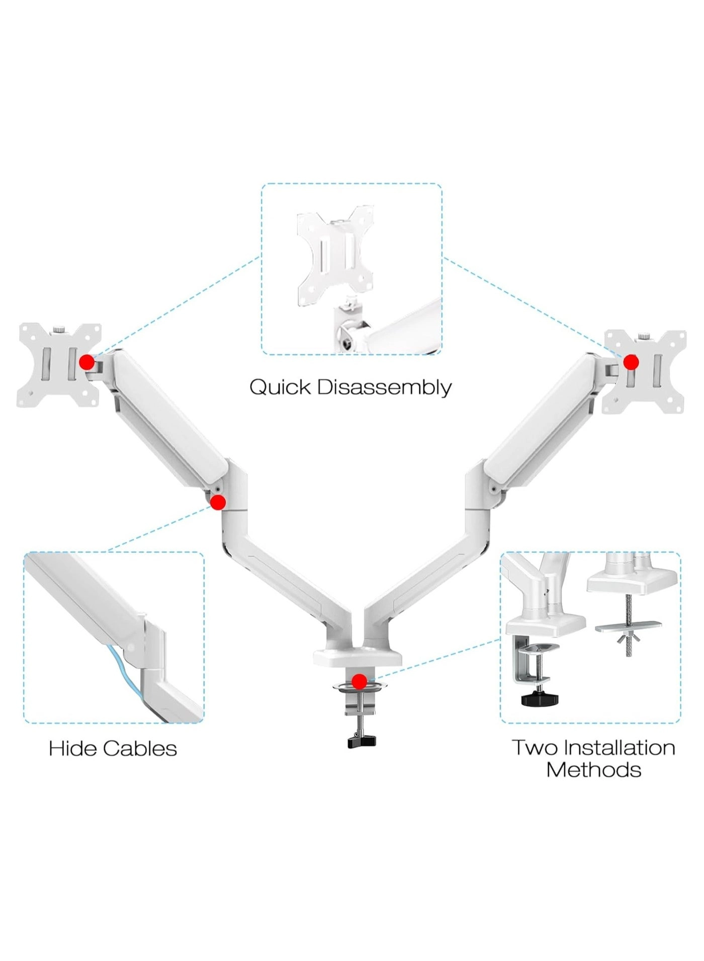 Dual Monitor Arm - two 13”-32” 75x75mm & 100x100mm