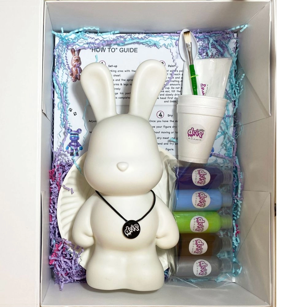 DIY Bunny Fluid Acrylic Pouring Paint Kit - 5 acrylic paints 2 oz/60 ml each; apron; clear cups; plate; gloves; paintbrush; pipette; spoon; table sheet