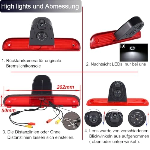 Rear View Mirror Monitor - 4.3 Inch Wired + Brake Light Camera - 1280 x 720 Night vision