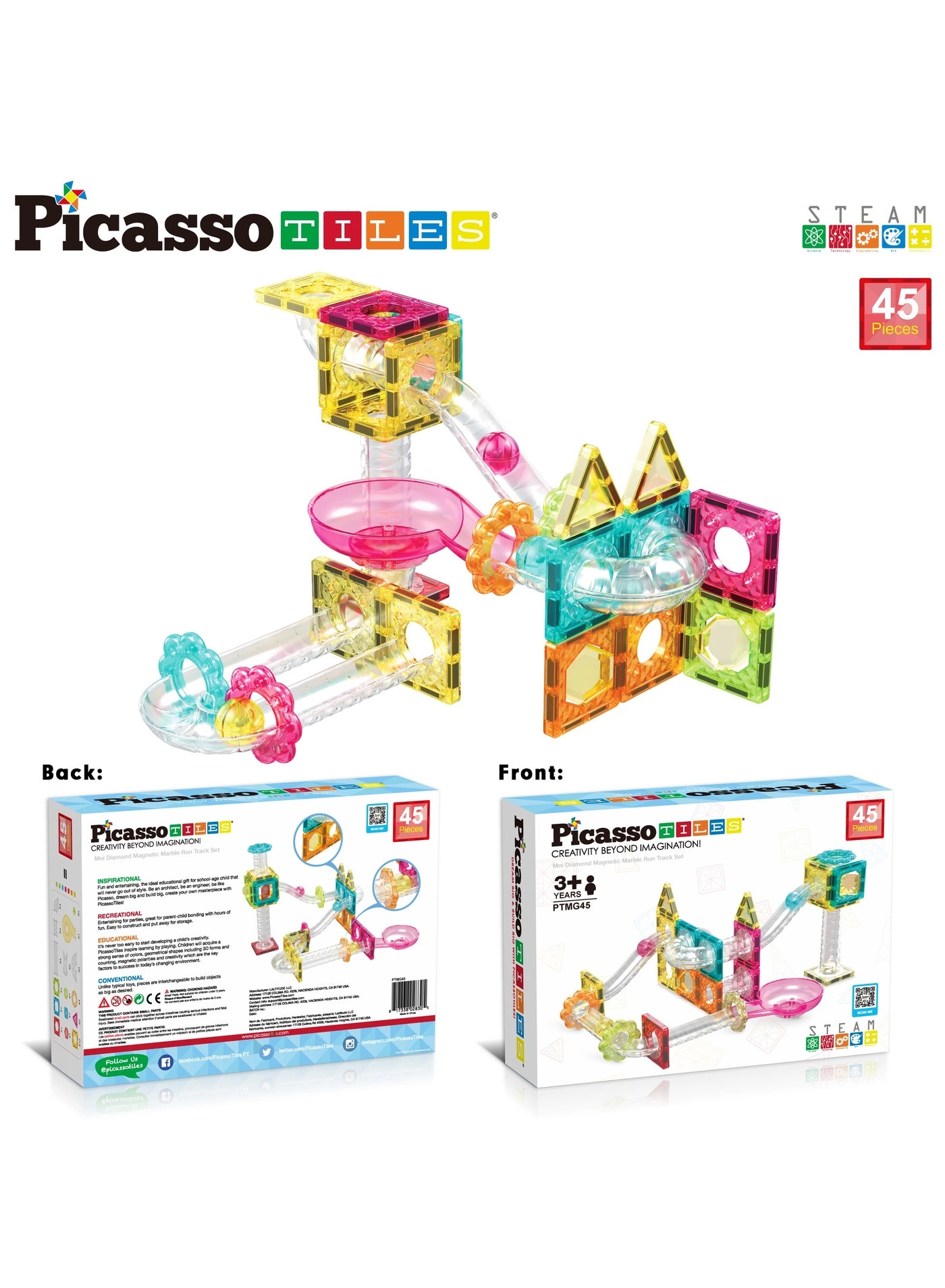 Magnetic Mini Diamond Marble Run Track Set - 45 pcs