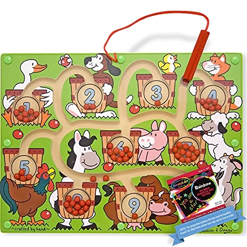 Number Maze - Wooden Activity Board + Rainbow Scratch Fun Mini-Pad