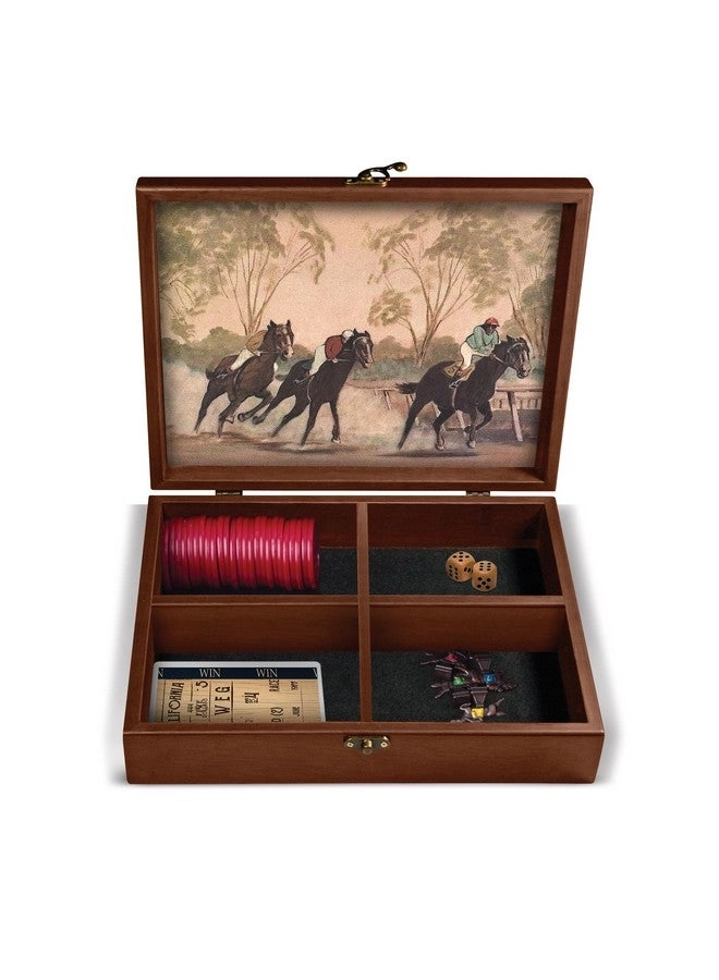 Derby Horse Race - Metal Game Pieces Wooden Keepsake Storage Box