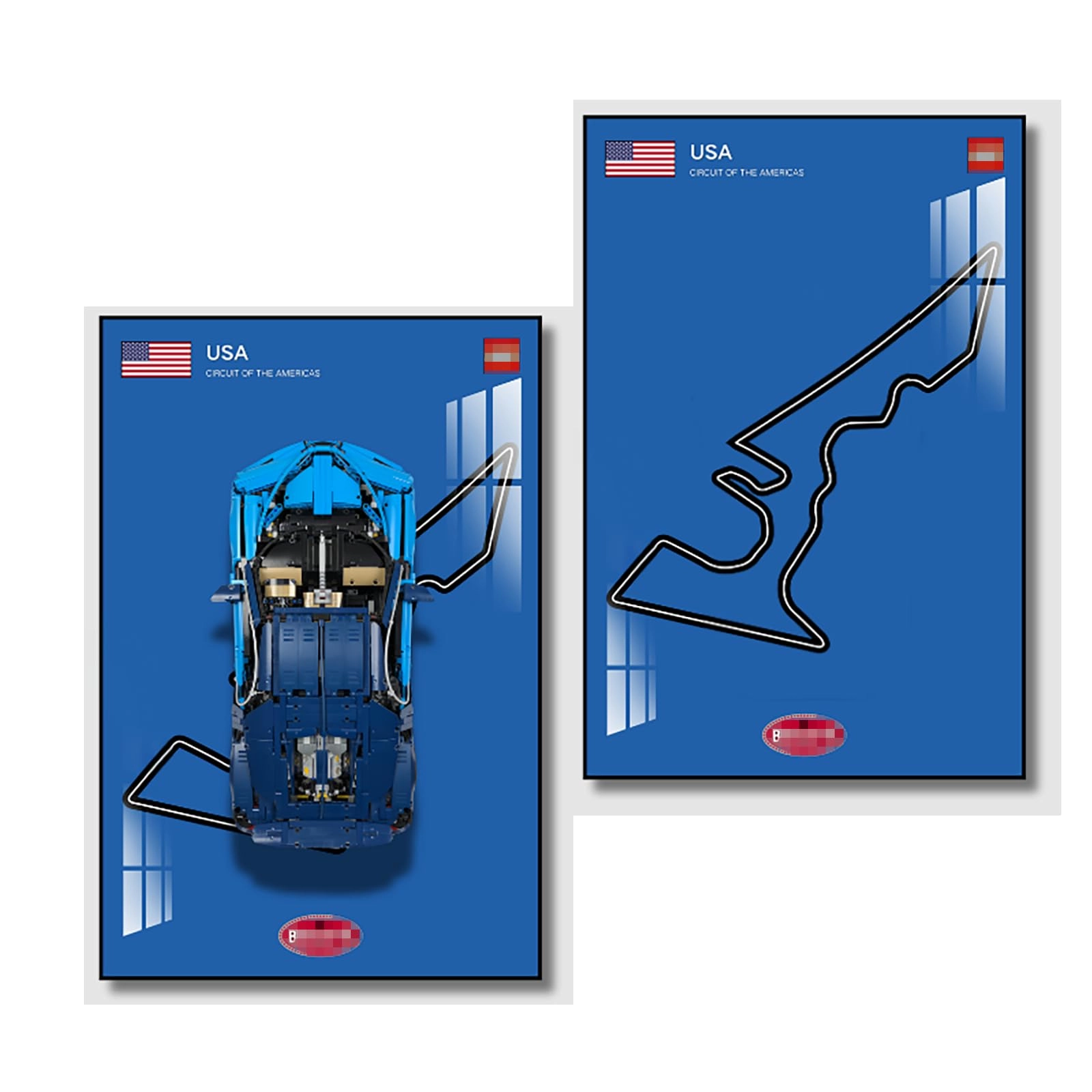 bodamaike Display Wallboard (42083) - Lego Technic Bugatti Chiron Race Car Circuit of the Americas in the United States