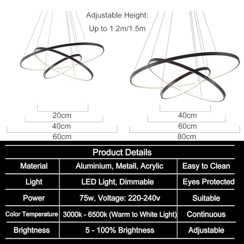 LED Pendant Light - 20+40+60cm 76 W Dimmable