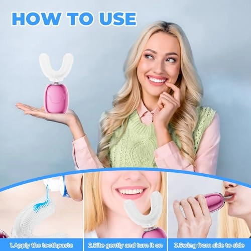 U-Shaped Ultrasonic Toothbrush - 360° Cleaning IPX7 Waterproof Rechargeable