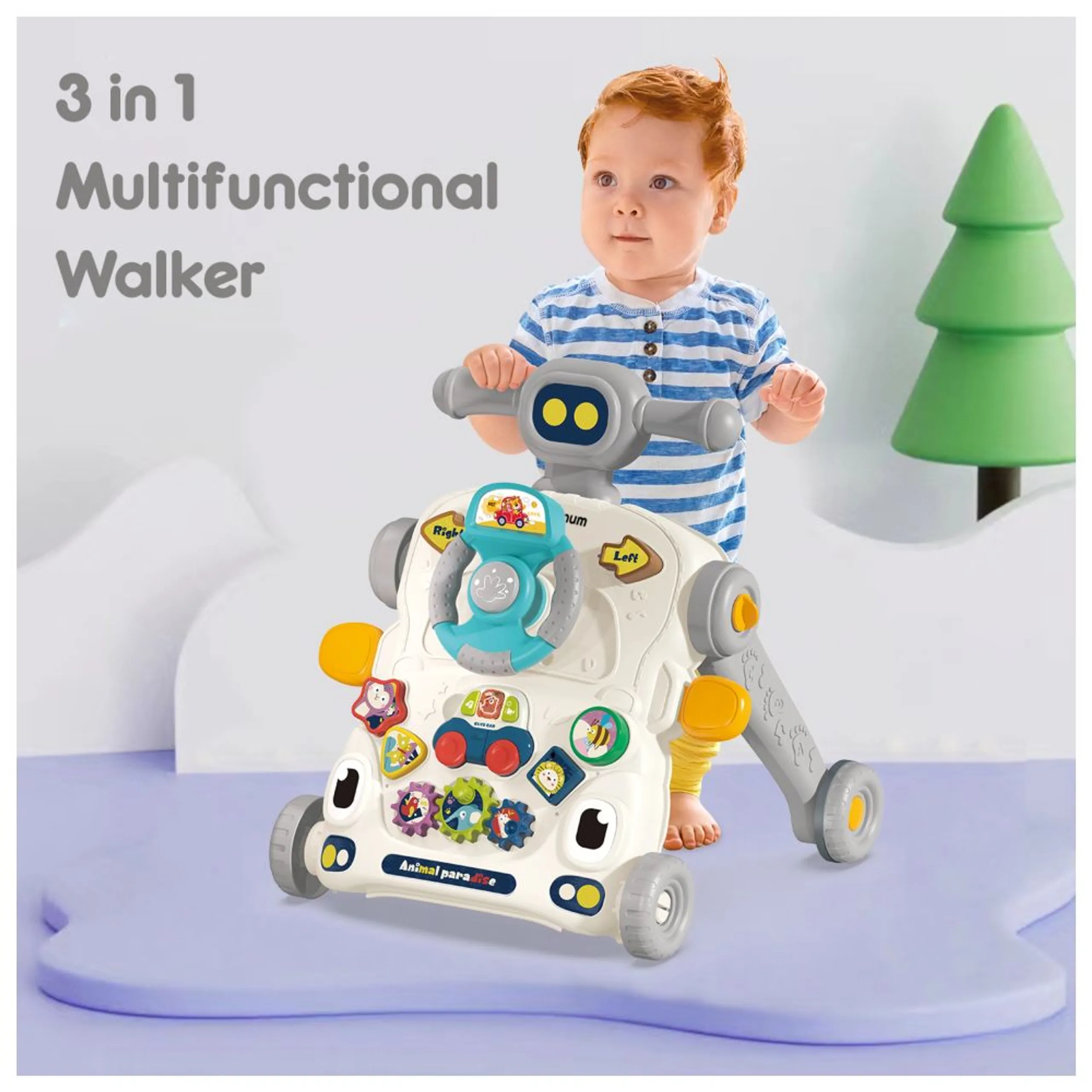 3-in-1 Baby Walker - Musical Keyboard Learning Table Mode