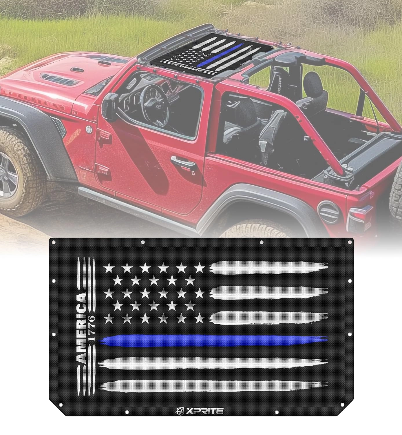 Xprite Gadsden Flag Sunshade - Jeep Wrangler JL|Gladiator JT 2018|2020 Front