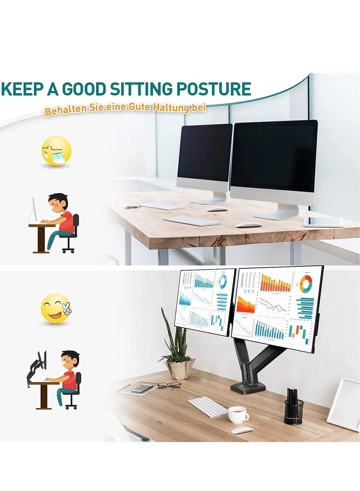 Dual Monitor Stand - 32 Inches 75x75/100x100mm