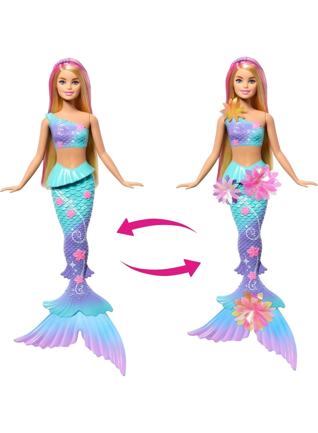 Barbie Flower Magic Mermaid - Long Blonde Hair Pink Highlights Ombre Tail Ages 3+