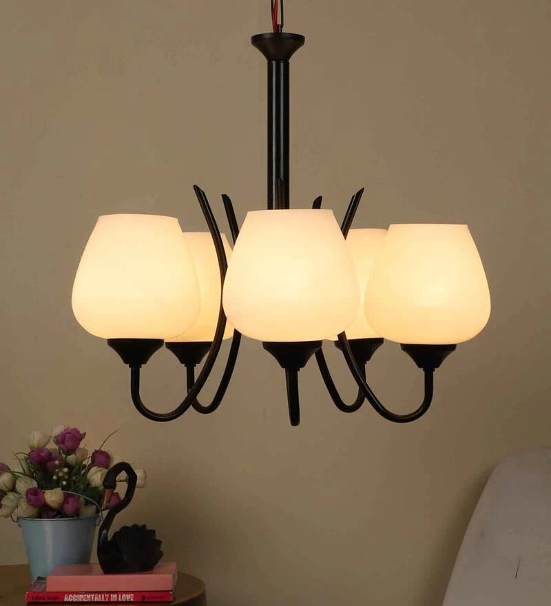 500 711 SIX LIGHT CHANDELIER - Black and Frosted Metal Glass