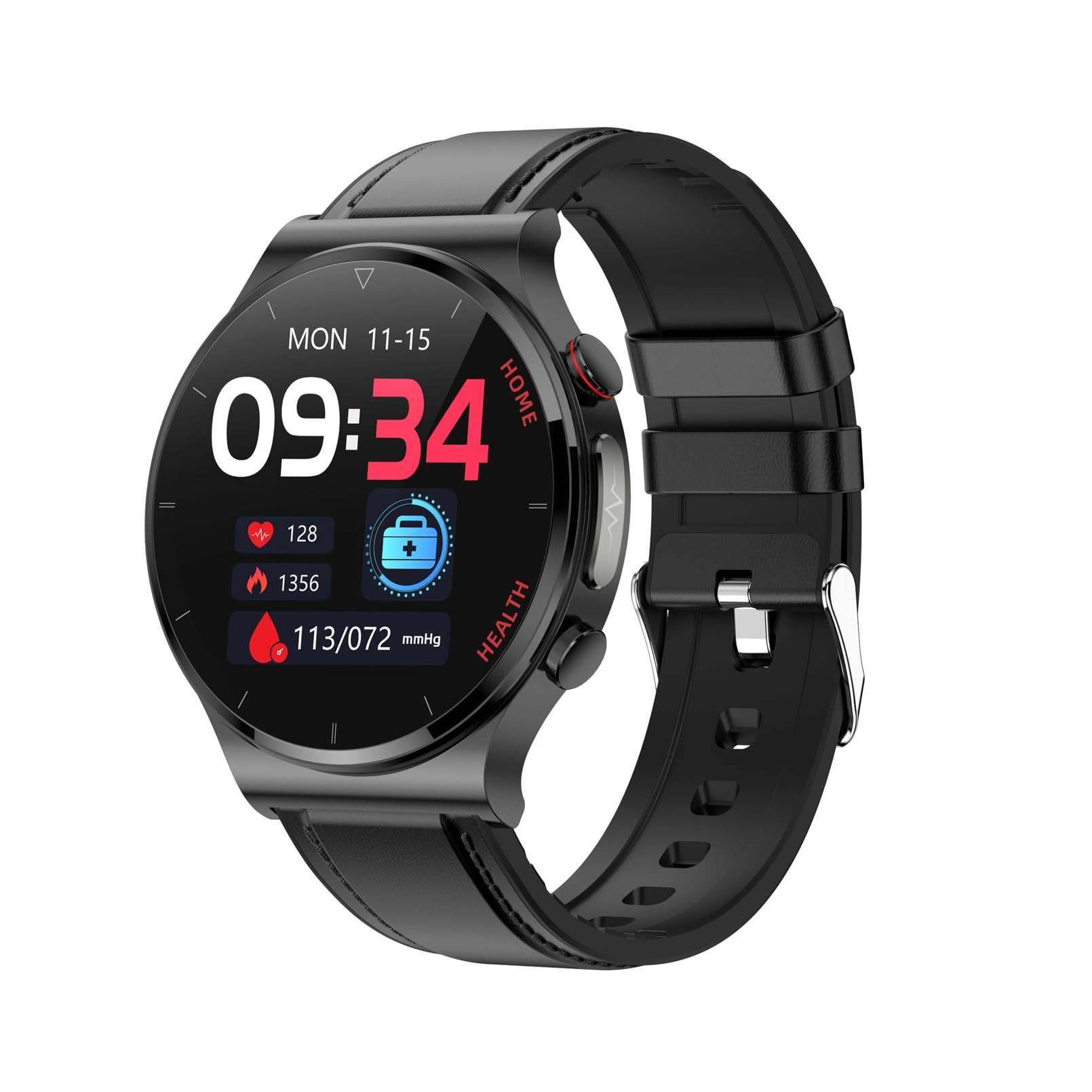 Blood Glucose Sugar Smart Watch - 1.32 inch Black