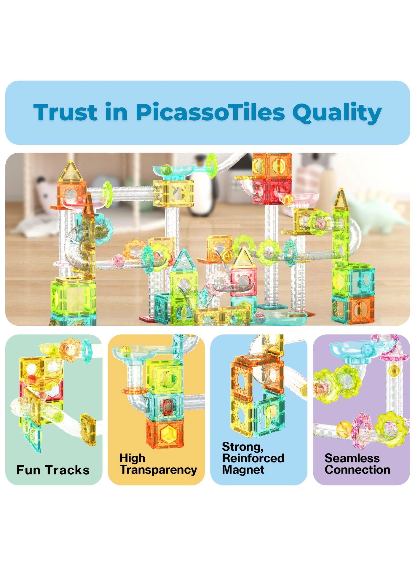 Magnetic Mini Diamond Marble Run Track - 60 pcs