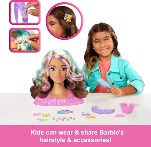 Doll Styling Head - Dark Brown Hair 20+ Hair Styling Accessories Ages 3+