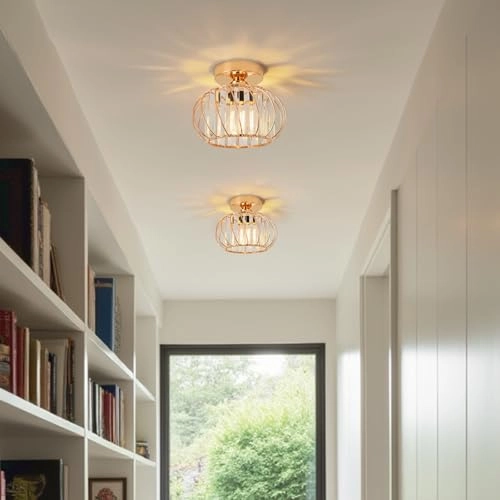 E27 Crystal Ceiling Lamp - Gold Base 1 Light 22.5 cm