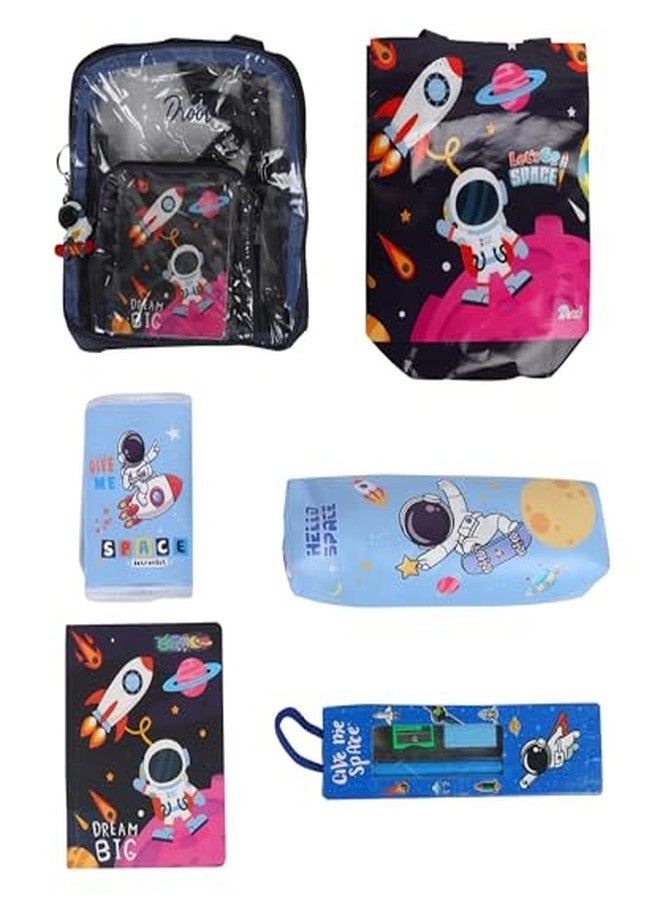 Pencils + eraser + sharpener + ruler + pencil case + A6 notebook + silicon keychain + kids wallet + gift bag - 12 piece(s)