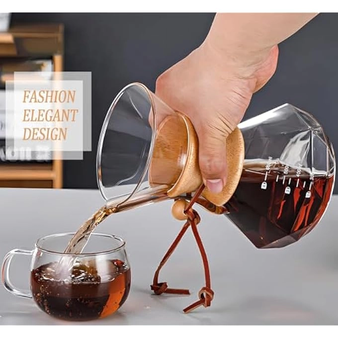 Pour Over Coffee Maker - 20 Oz Borosilicate Glass 100 Pcs V60 Paper Filter