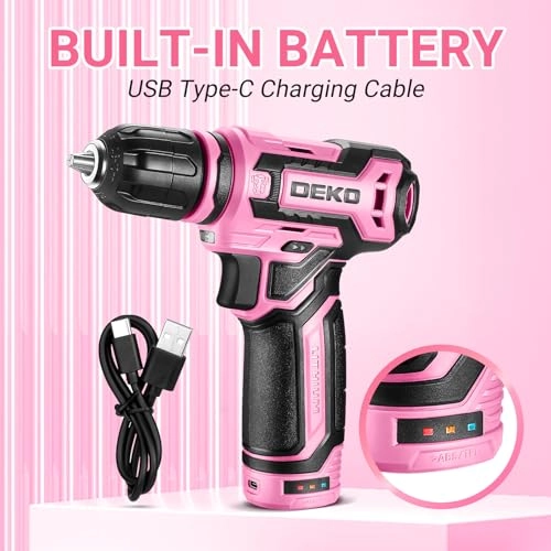 12V Cordless Power Drill - Pink Set
