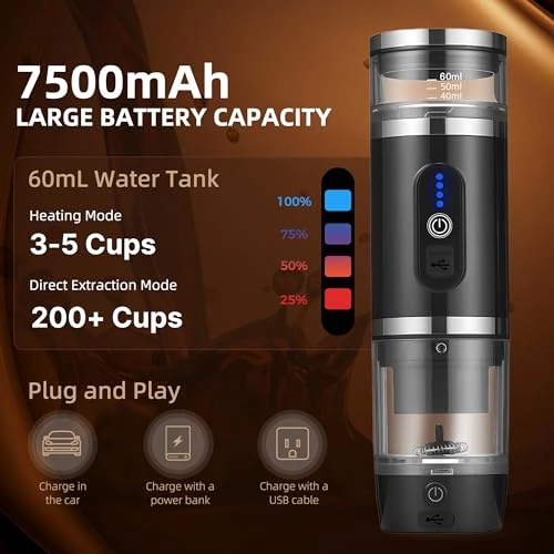 3-in-1 Portable Coffee Machine - 20Bar Milk Frother USB-C