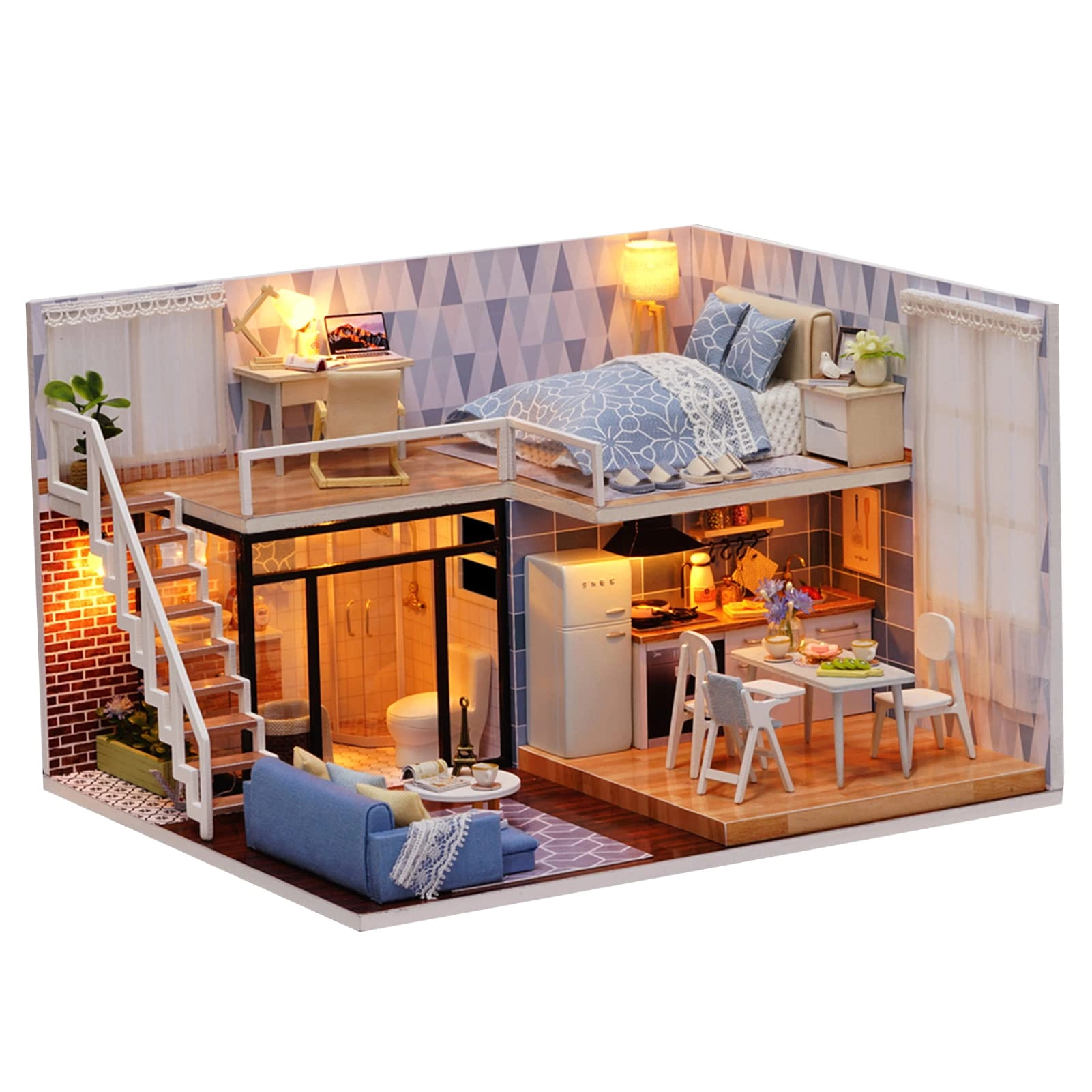 OUNA Miniature Dollhouse Kit - 3D Wooden LED Lights
