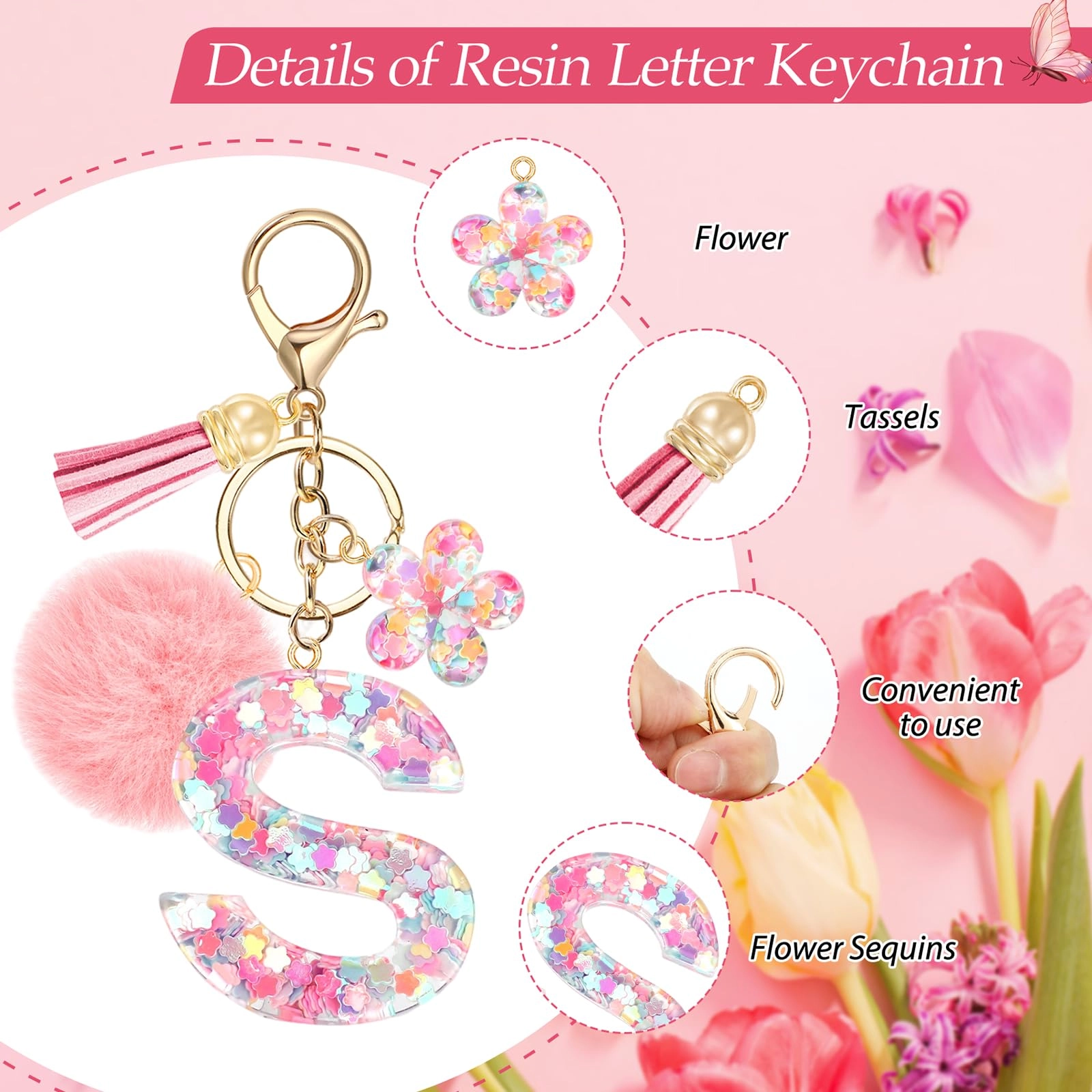 Initial Letter Keychain - Flower