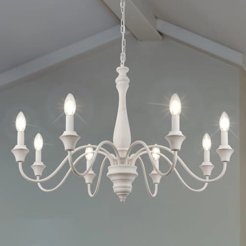 Antique White Chandelier - 8 Lights Distress White