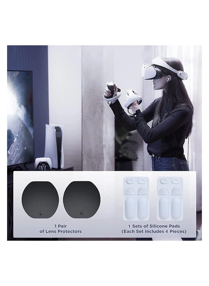 PSVR shell cover + VR face cover + lens dust cover + VR controller thumb grips - 2 Pack + Game Controller Non-Slip Silicone Pad - 2 Pack