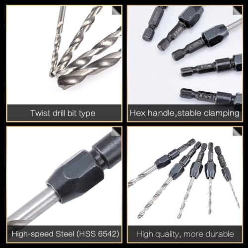 Spiral Drill Bit Set - high speed steel 6542 + carbon steel 5 Pieces 2mm 3.2mm 4mm 5mm 6mm