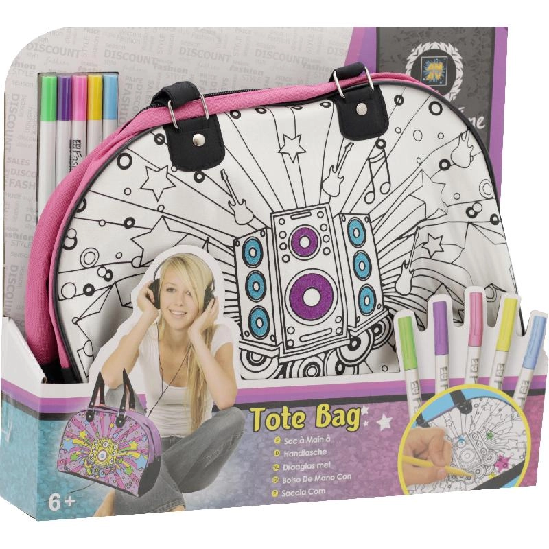 TOY TRIANGLE Fashion Time Coloring Tote Bag - 5 Color Markers