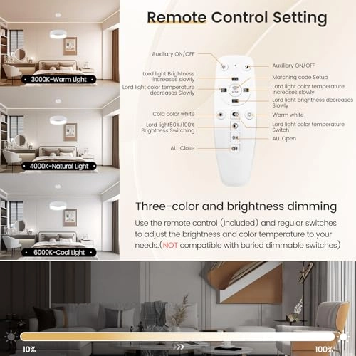 Round LED Chandelier - 3000K–6000K Dimmable