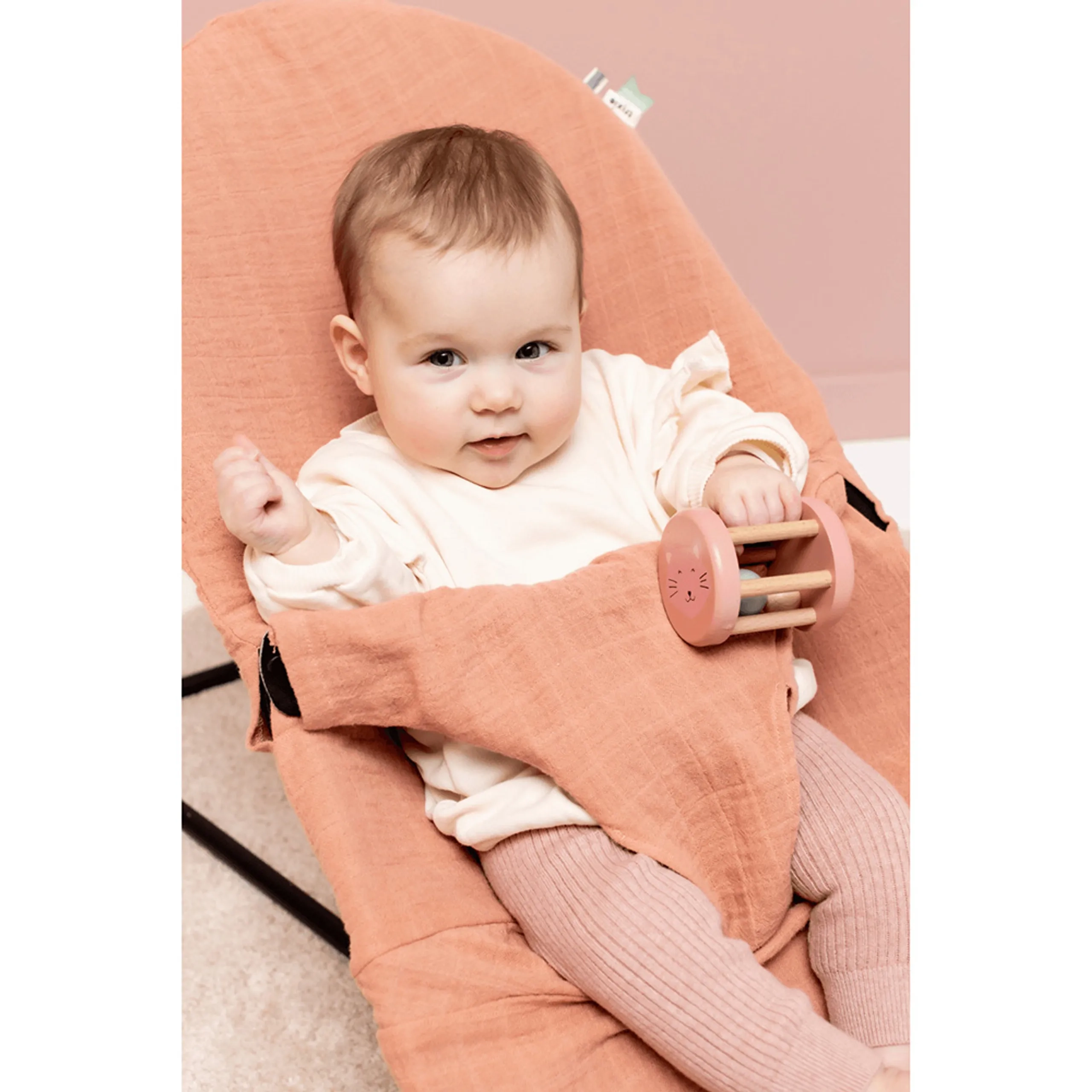 Wooden Rolling Rattle - Suitable for 6 months and above Mrs. Cat