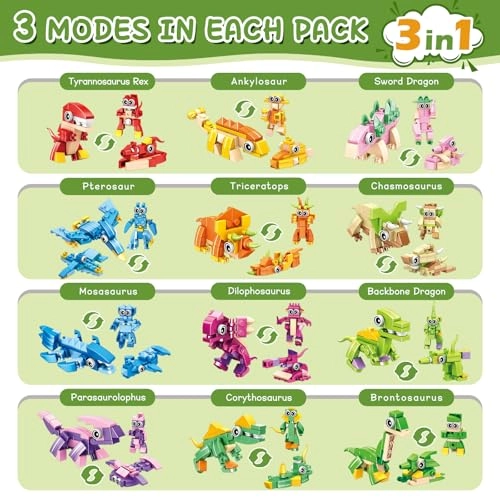 3-in-1 Dinosaur Building Blocks - 36pcs