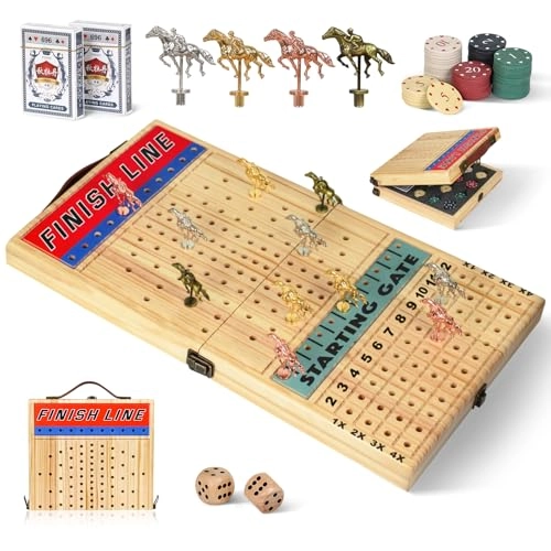 vixflux Horse Racing Game - 11 Metal Horses Wooden Board