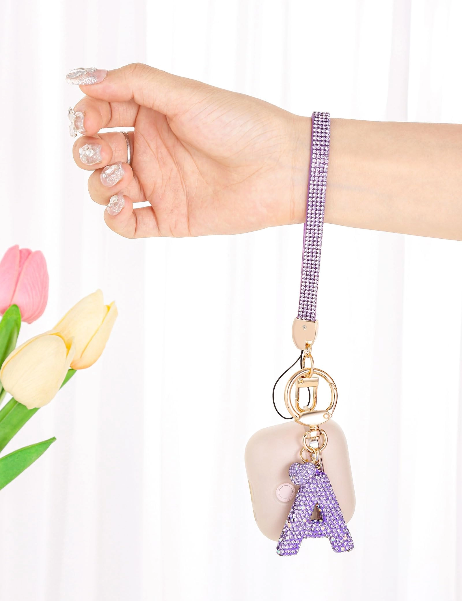 Initial Keychain - L Purple Rhinestone