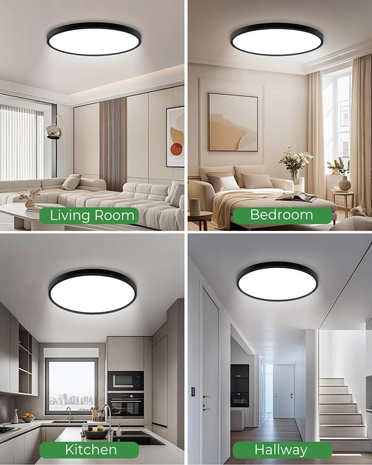 Flush Mount Ceiling Light Fixture - 3000/4000/6500K Dimmable