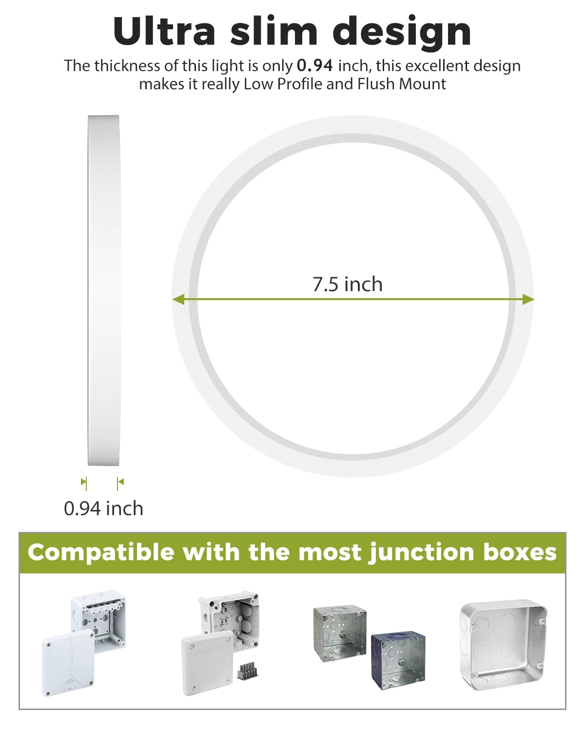 Flush Mount LED Ceiling Light - 3000K 4500K 6000K Dimmable