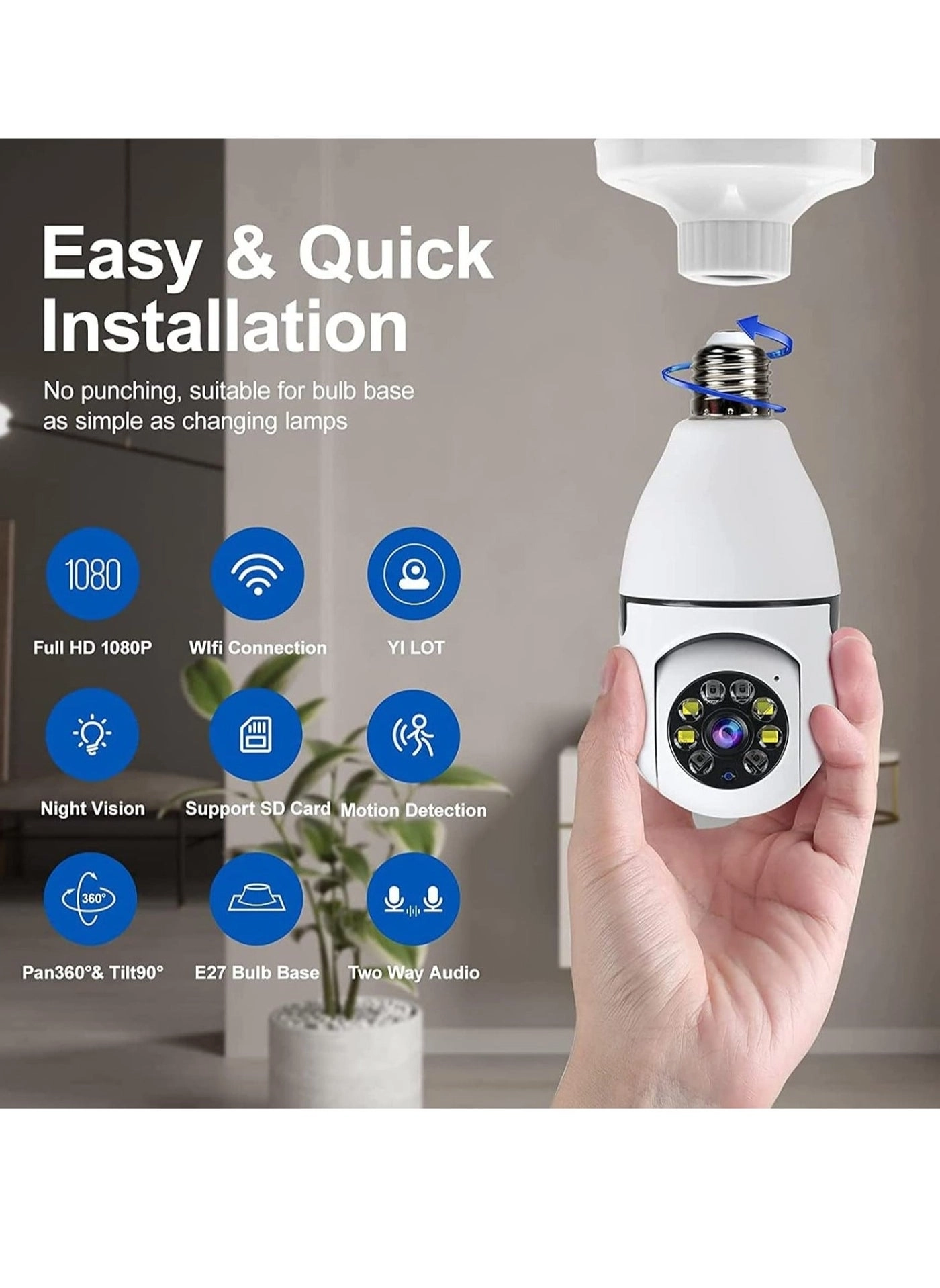 Wireless Light Bulb Camera 1080p Bundle