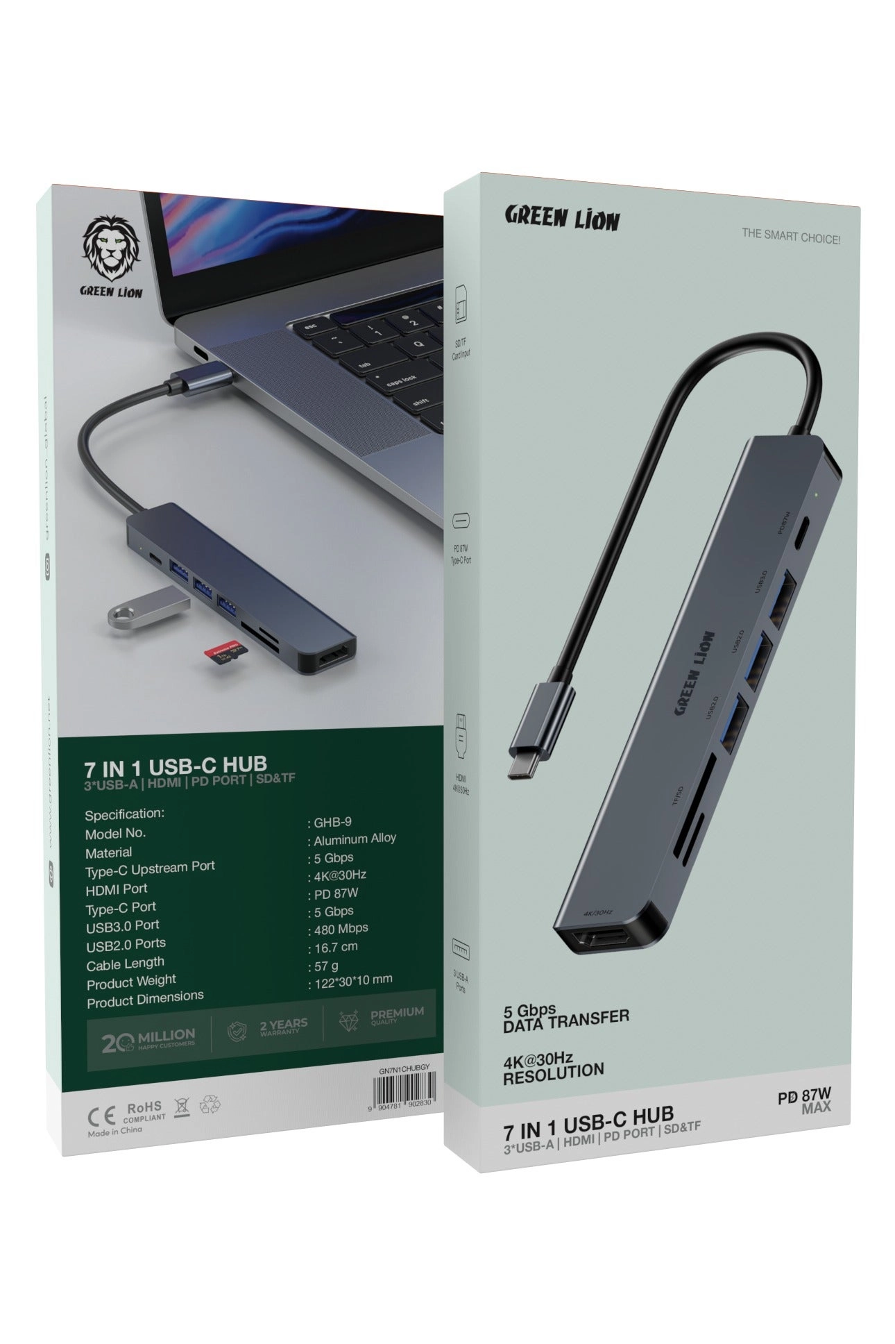 7-in-1 USB-C Hub - 4K@30Hz HDMI 87W PD 5Gbps
