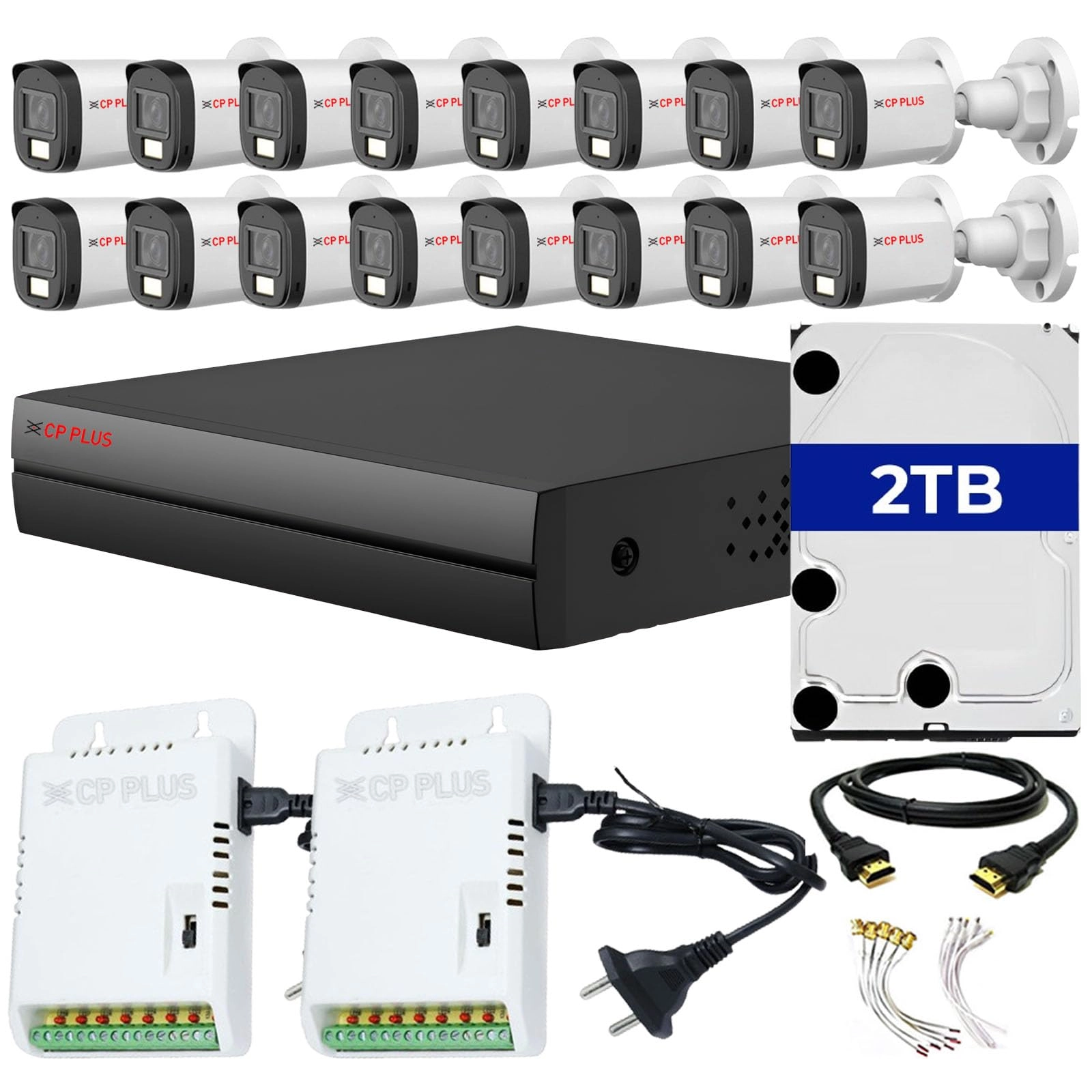 Aditya Infotech Limited 16 Channel Turbo HD DVR + 2 MP Outdoor Camera + 8 Channel Power Supply + Hard Drive - 2 TB + BNC & DC Connectors + HDMI Cable