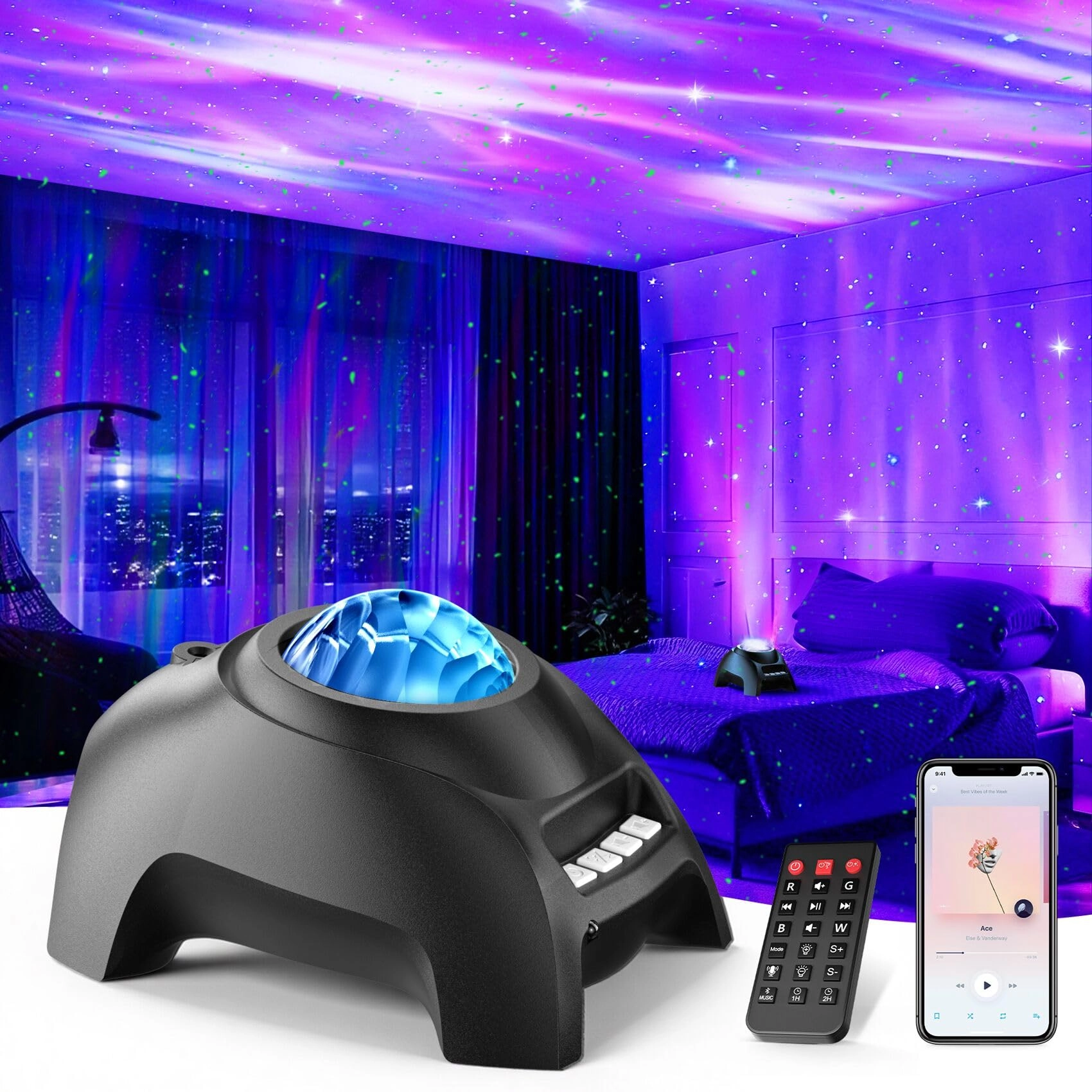 FEKTIK Northern Galaxy Light Aurora Projector - 33 Light Effects Bluetooth Speaker
