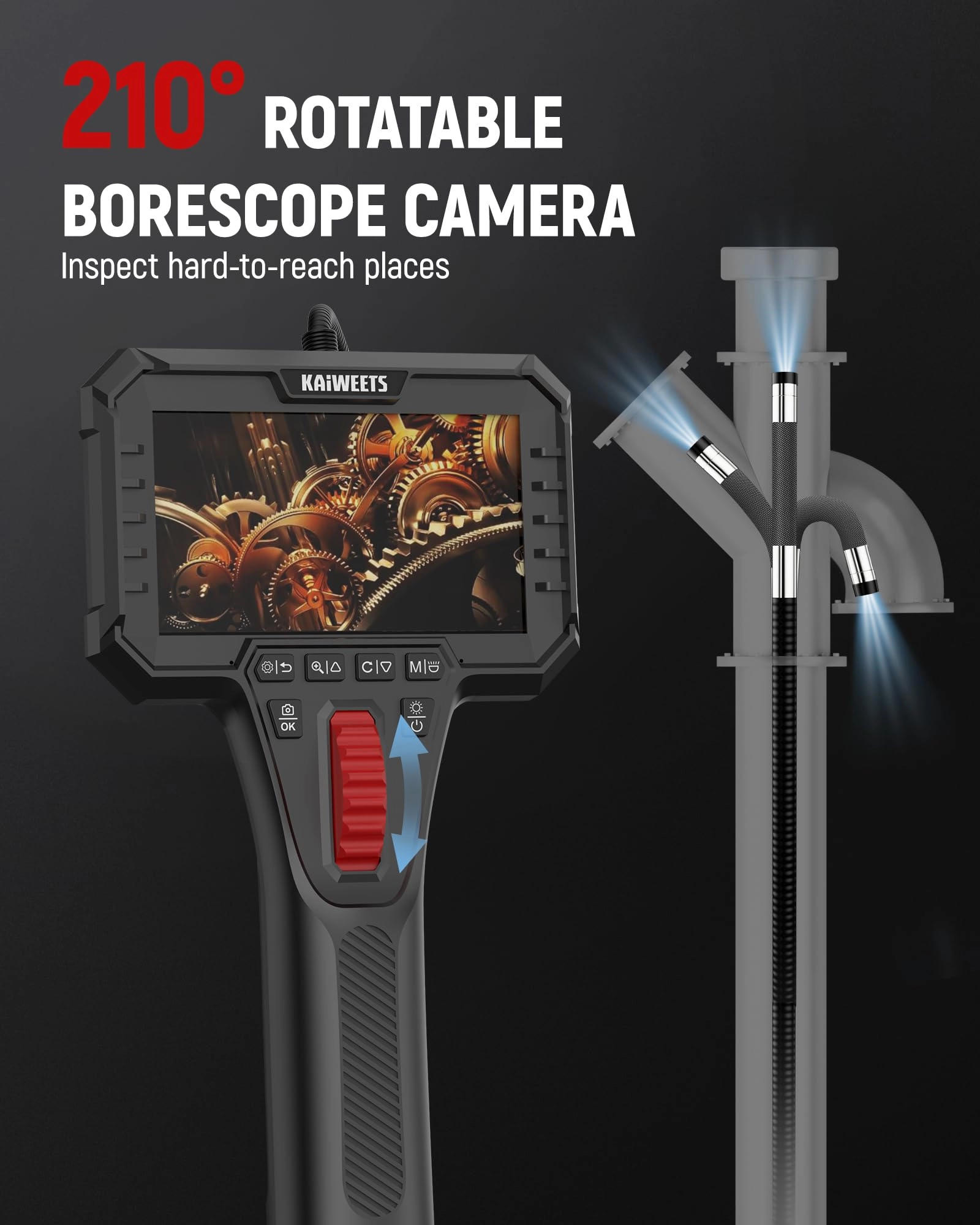 Two-Way Articulating Borescope Camera - 0.25in 5.3FT