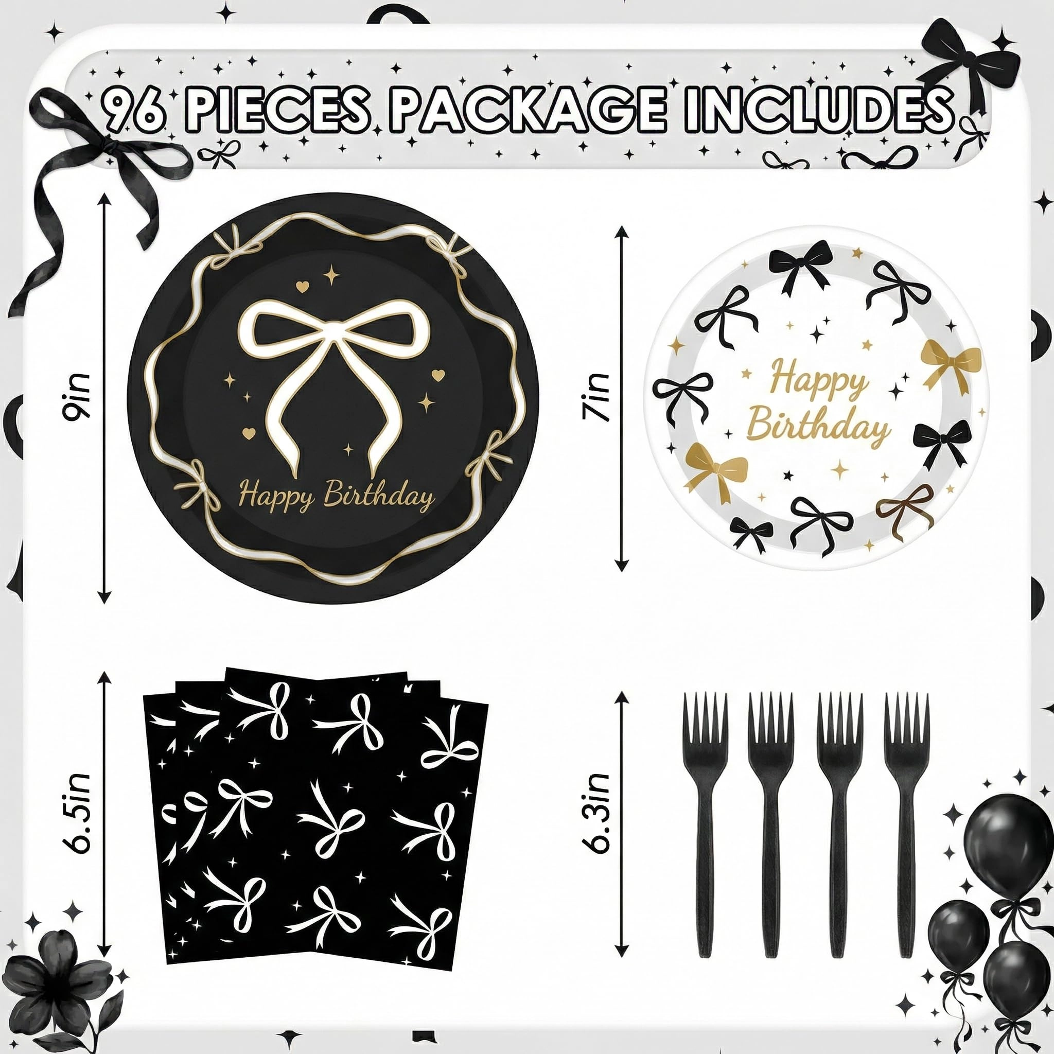Happy Birthday Party Decorations Tableware Set - 96 Pcs